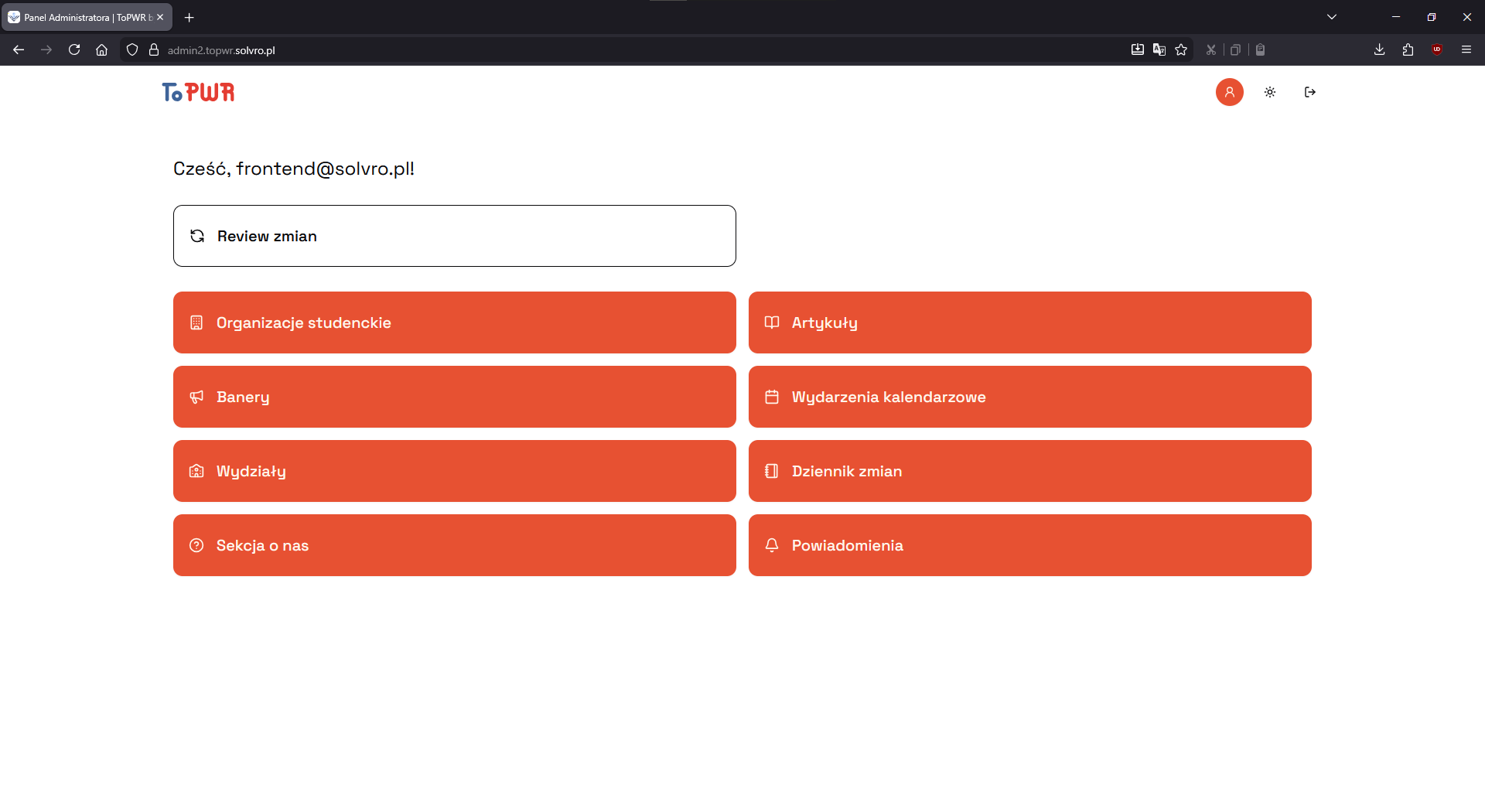 ToPWR Admin Panel Dashboard